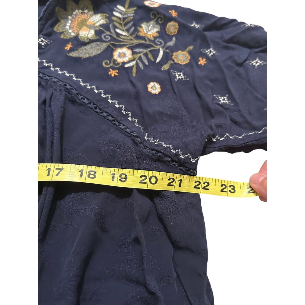 Knox Rose Navy Blue Embroidered Floral Boho Scoop Neck Peasant Top Rayon M - Picture 6 of 8
